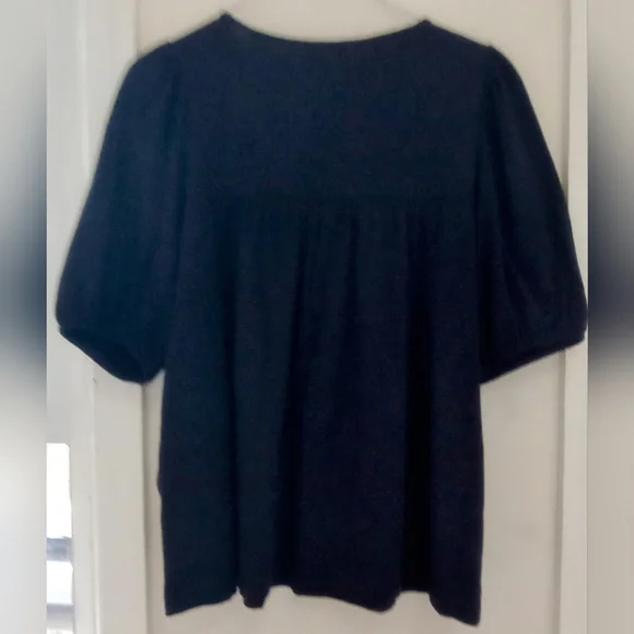 J Crew Peasant Boho Top Size M Navy Blue Scoop Neck - Picture 2 of 5